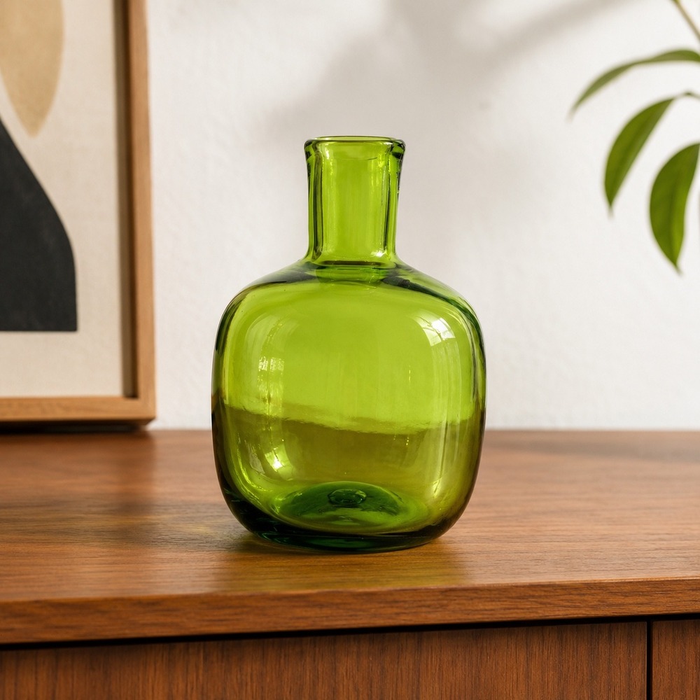 Vintage Blenko 6424 Olive Green Art Glass Bud Vase Bottle Mid Century MCM
